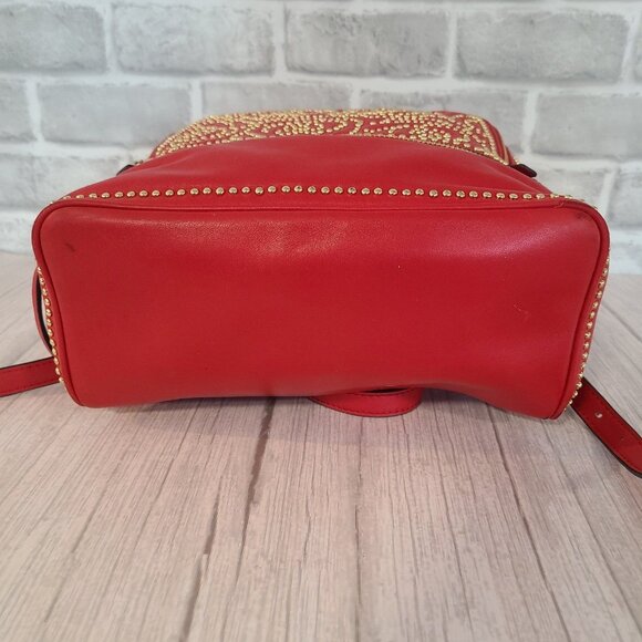 Michael Kors Rhea MD Studded Messenger Backpack Red Rose Motif Leather - Picture 5 of 12